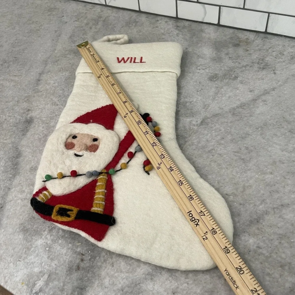 West Elm Felt Christmas Stocking Santa Pom Garland Personalized WILL Holiday